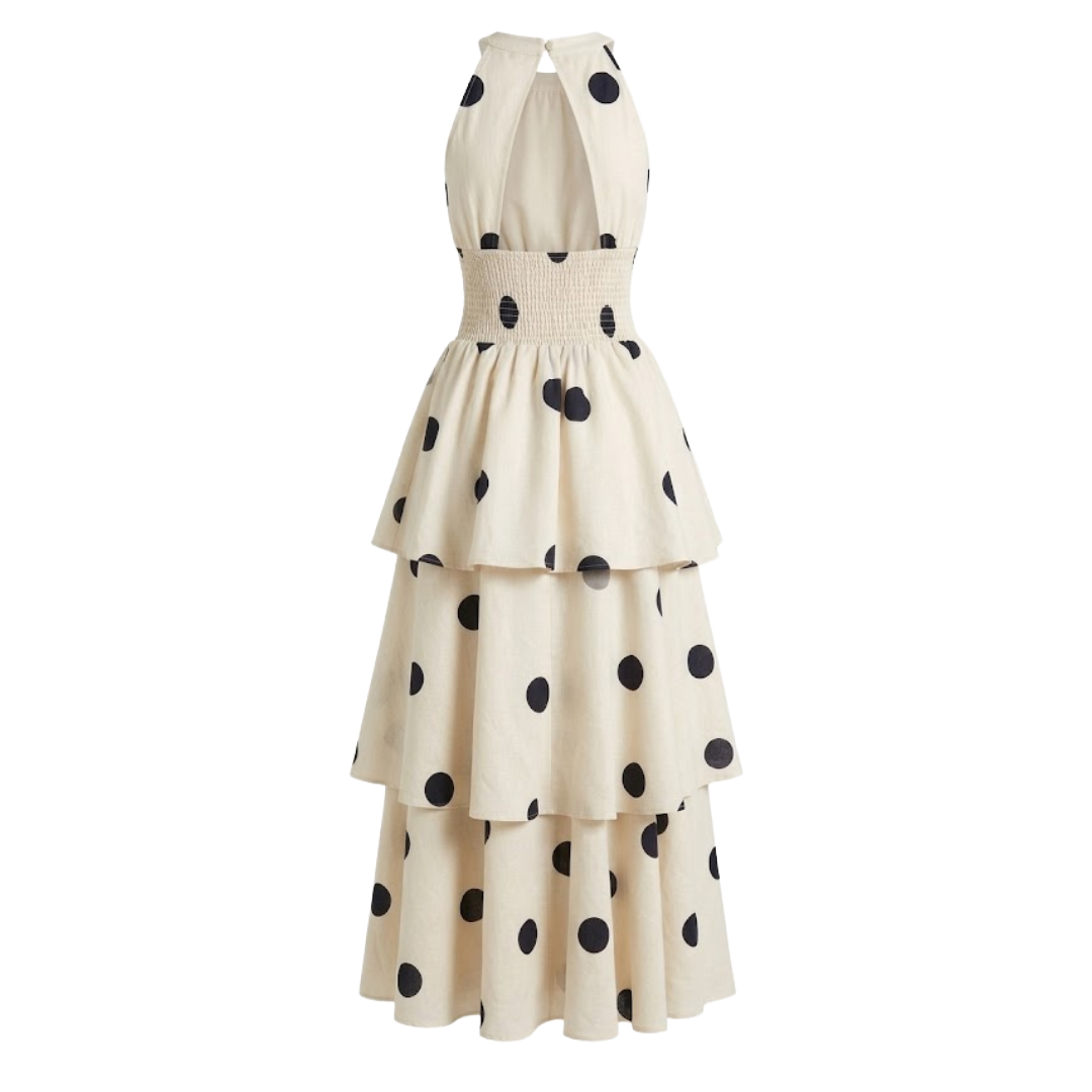 Robe à pois avec ceinture marquée