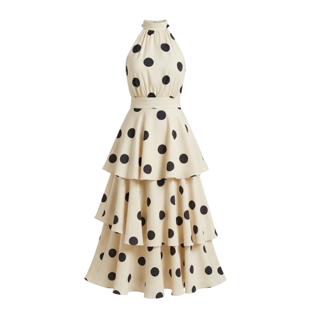 Robe à pois avec ceinture marquée