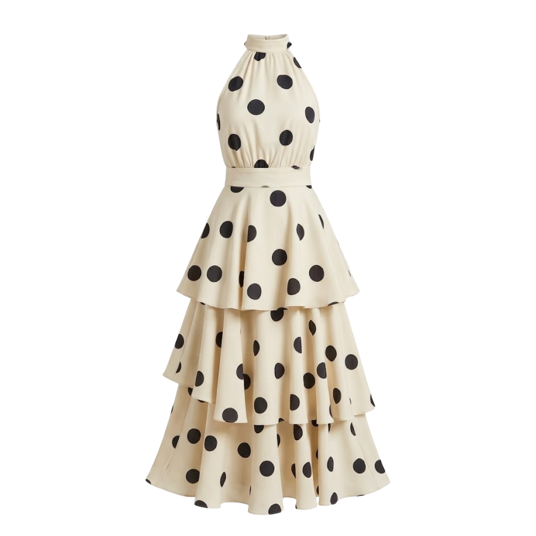 Robe à pois avec ceinture marquée