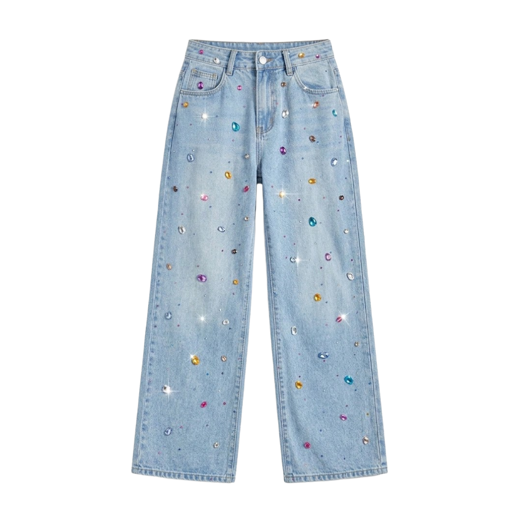 Jeans avec pierres colorés